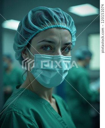 Healthcare professional in surgical attire highlighting medical safety 120151074