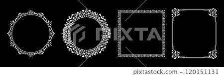 Set of decorative frames Elegant vector element for design in Eastern style, place for text. Floral black and white borders. Lace illustration for invitations and greeting cards. Set of decorative frames Elegant vector element for design in Eastern style, place for text. Floral black and white borders. Lace illustration for invitations and greeting cards. 120151131