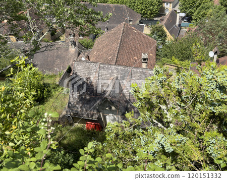 aerial view tile roofs of old house in the village aerial view tile roofs of old house in the village 120151332
