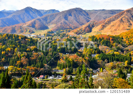 View of Hakuba Norikura Onsen Ski Resort and the Hakuba Cortina Ski Resort area (Otari Village, Nagano Prefecture) [2024.11] 120151489