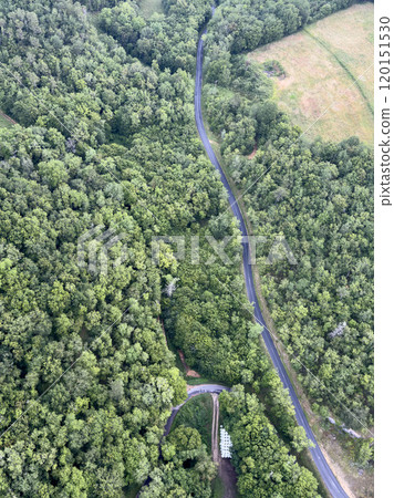 aerial view of asphalt road leads in the forest aerial view of asphalt road leads in the forest 120151530