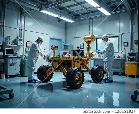 Mars rover testing in high-tech laboratory for space exploration 120151924
