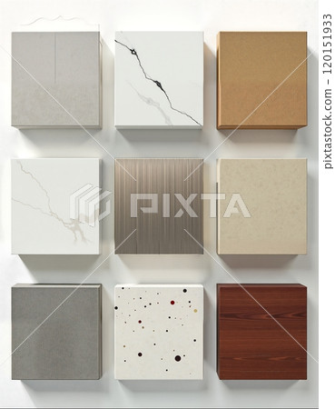 Modern kitchen cabinet samples display for interior design and home renovation projects 120151933