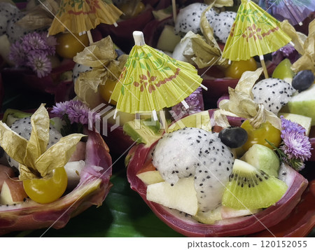 Street food cooking for sale in local fresh market 120152055