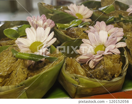 Street food cooking for sale in local fresh market 120152056