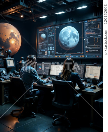 Space exploration command center with advanced planetary analysis technology 120152608
