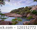 Scenic Spanish Coastal View with Rocky Shoreline and Villas Mediterranean Landscape.coastline 120152772