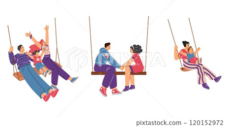 Vector illustration.with family with a child and a young couple enjoying a swing 120152972