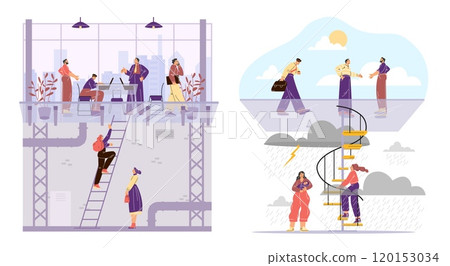 Set of women breaking the glass ceiling vector illustrations 120153034