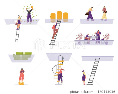 Vector set about gender inequality in career success between women and men 120153036