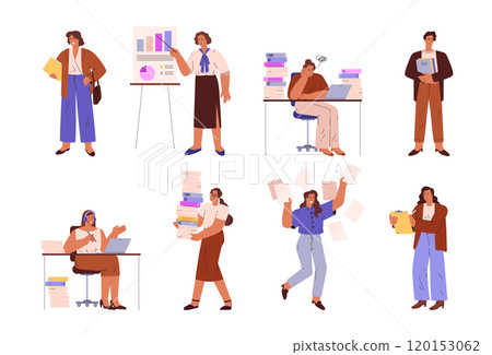 Business people performing office tasks vector illustration set Business people performing office tasks vector illustration set 120153062