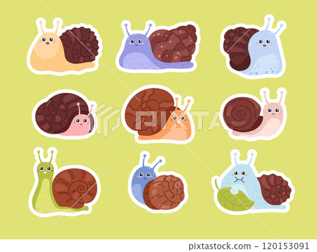 Cute snails vector illustration set Cute snails vector illustration set 120153091