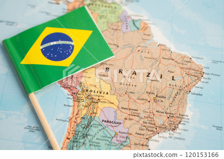 Bangkok, Thailand December 7, 2023, Brazil flag on world map. 120153166