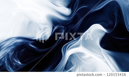 an abstract, fluid blend of dark blue and white, creating a swirling, dynamic pattern 120153416