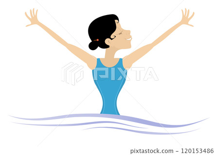 Swimming young woman. Colorful cartoon character illustration on white background.  Active person. Pretty girl training in the pool. Healthcare, water sport concept 120153486