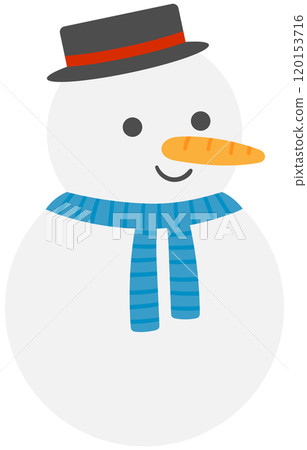 Cute Hand Drawn Winter Happy SnowMan wearing black top hat 120153716