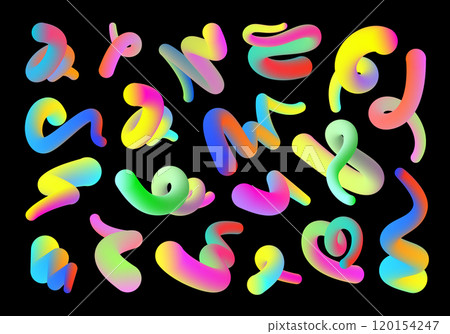 Gradient 3D shapes. Abstract colorful lines, twisty forms and vibrant flowing curves. Fluid style gradient tubes with smooth color blend transition isolated vector set Gradient 3D shapes. Abstract colorful lines, twisty forms and vibrant flowing curves. Fluid style gradient tubes with smooth color blend transition isolated vector set 120154247