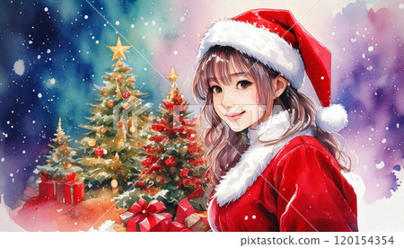 Smiling Santa Claus woman Christmas manga style 120154354