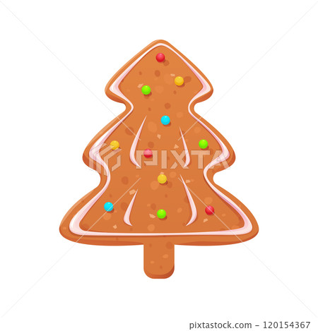 Christmas gingerbread cookie Tree shape decorated with icing. Traditional Winter Holidays biscuit. Cartoon vector illustration Christmas gingerbread cookie Tree shape decorated with icing. Traditional Winter Holidays biscuit. Cartoon vector illustration 120154367
