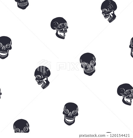 Seamless pattern with hand drawn inky skulls 120154421