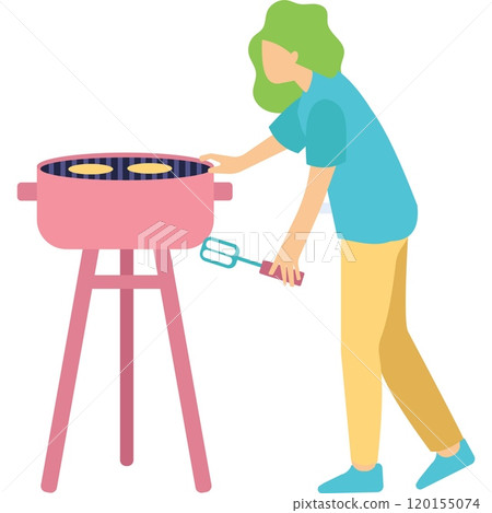 Woman grilling meat vector barbecue icon isolated 120155074
