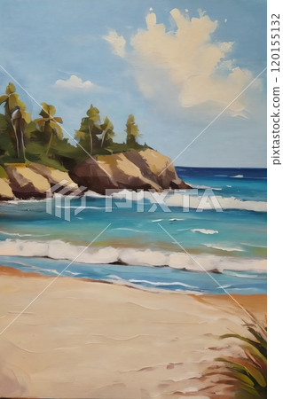 Watercolor illustration of a seashore. Watercolor illustration of a seashore. 120155132