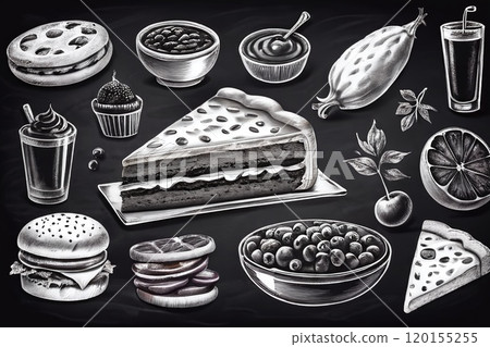 Black board with pictures of food. 120155255