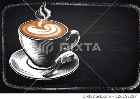 A cup of coffee an the black board. A cup of coffee an the black board. 120155287