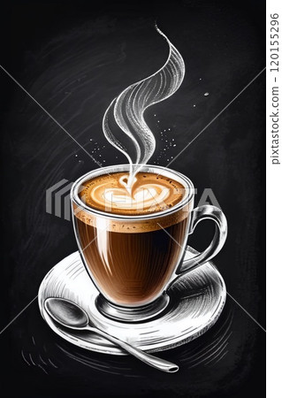 A cup of coffee an the black board. 120155296