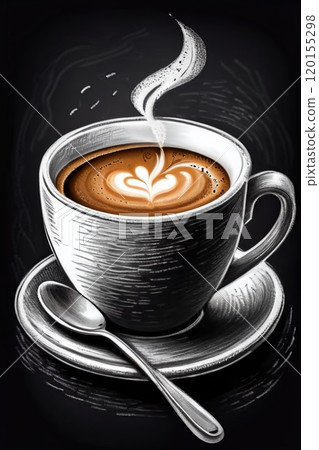 A cup of coffee an the black board. A cup of coffee an the black board. 120155298