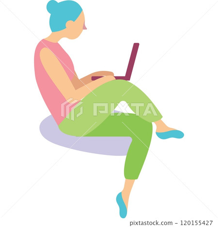 Woman study or work online on laptop icon Woman study or work online on laptop icon 120155427