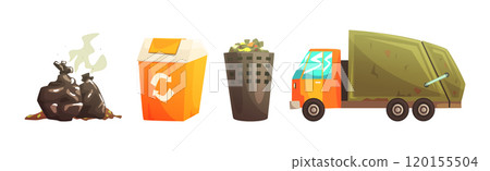 Street Garbage Gather and Collect Object Vector Set Street Garbage Gather and Collect Object Vector Set 120155504