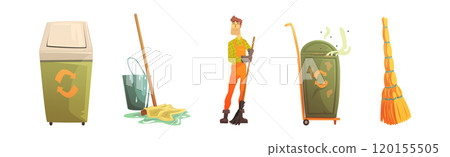 Street Garbage Gather and Collect Object Vector Set Street Garbage Gather and Collect Object Vector Set 120155505