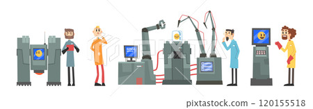 Man Scientist Inventing Robot and Artificial Intelligence Vector Set Man Scientist Inventing Robot and Artificial Intelligence Vector Set 120155518