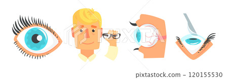 Ophthalmology Care and Checkup with Eye Sight Examination Object Vector Set 120155530