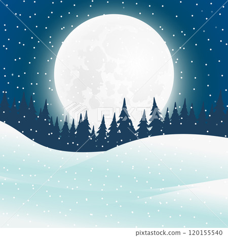 Winter forest landscape with full big moon at night Winter forest landscape with full big moon at night 120155540