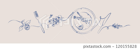 Seafood linear art silhouette asparagus blue Seafood linear art silhouette asparagus blue 120155828