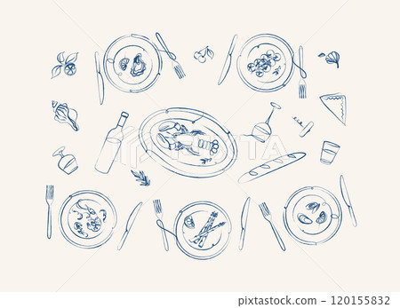 Seafood food plates collection blue 120155832