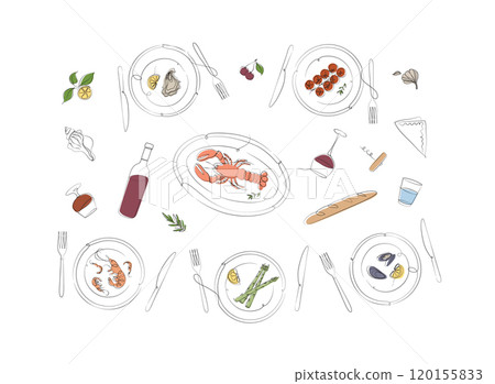 Seafood food plates collection color 120155833
