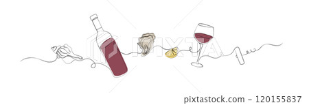 Seafood linear art silhouette oyster color 120155837