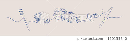 Seafood linear art silhouette lobster blue 120155840