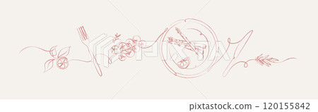 Seafood linear art silhouette asparagus beige Seafood linear art silhouette asparagus beige 120155842