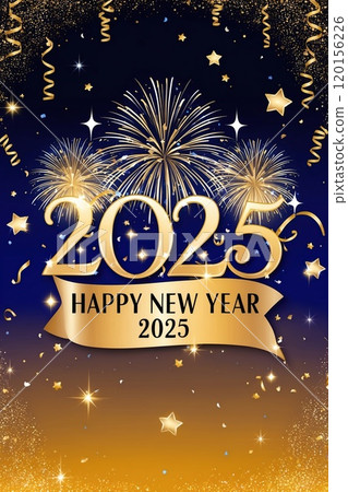 New Year 2025 Celebration with Fireworks and Confetti 120156226
