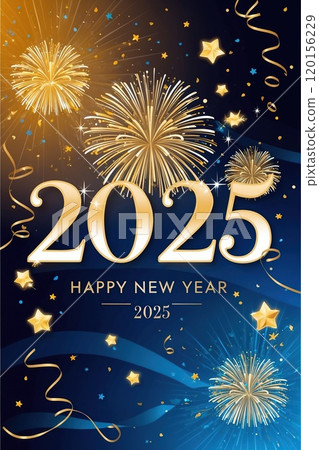 New Year 2025 Celebration with Fireworks and Confetti 120156229