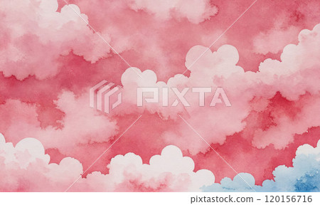 A watercolor painting of a pink sky with white clouds A watercolor painting of a pink sky with white clouds 120156716