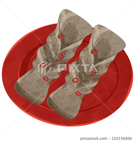 紅色小盤和韁繩konnyaku水彩風格手繪插畫 120156806