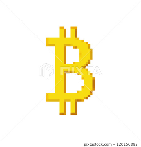 Golden Bitcoin Sign. Pixel Art Style. Digital Currency Icon in Pixelart. Isolated Vector Illustration 120156882