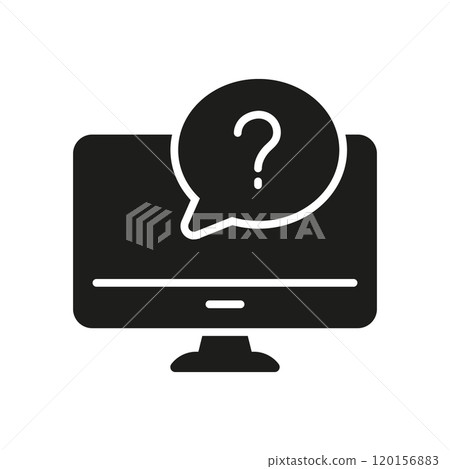 Computer Screen with Question Mark Silhouette Icon, Customer Support Services Glyph Symbol. Isolated Vector Illustration 120156883