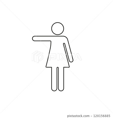 Woman Pointing to Left with Arm Outstretched Line Icon. Human Body Outline Symbol. Editable Stroke. Isolated Vector Illustration 120156885