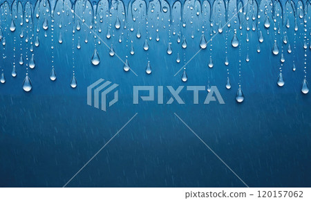 Water droplets fall against a blue background Water droplets fall against a blue background 120157062